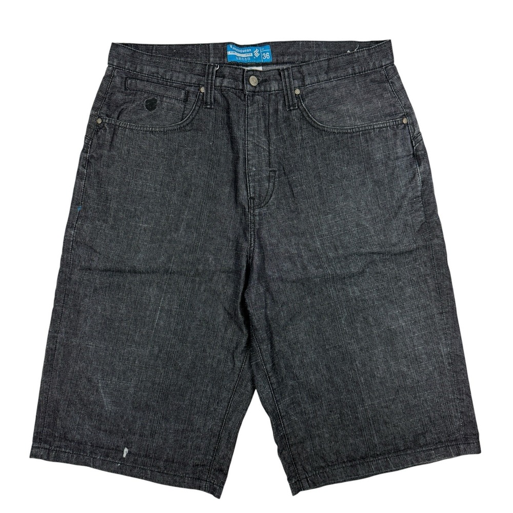ROCAWEAR Gray/Black Denim Jean Shorts JORTS Streetwear Ramie Cotton Poly Size 36